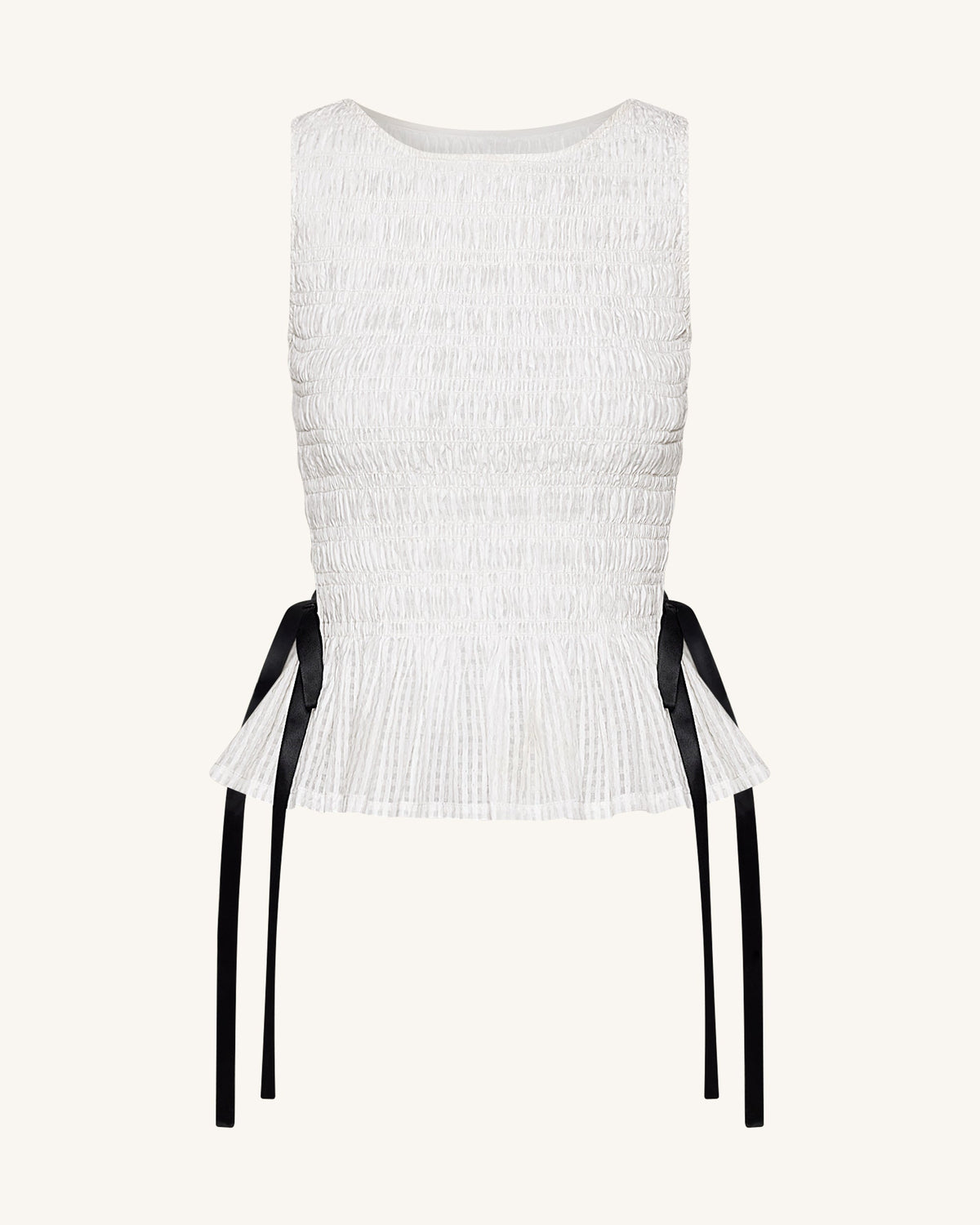 Smocked Peplum Sleeveless Top - White