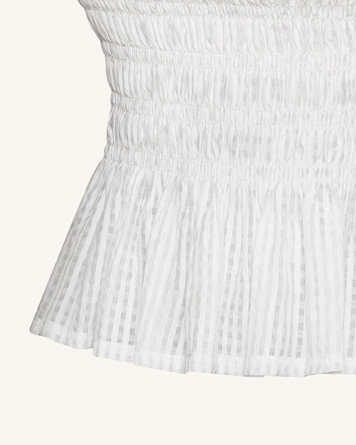 Smocked Peplum Sleeveless Top - White