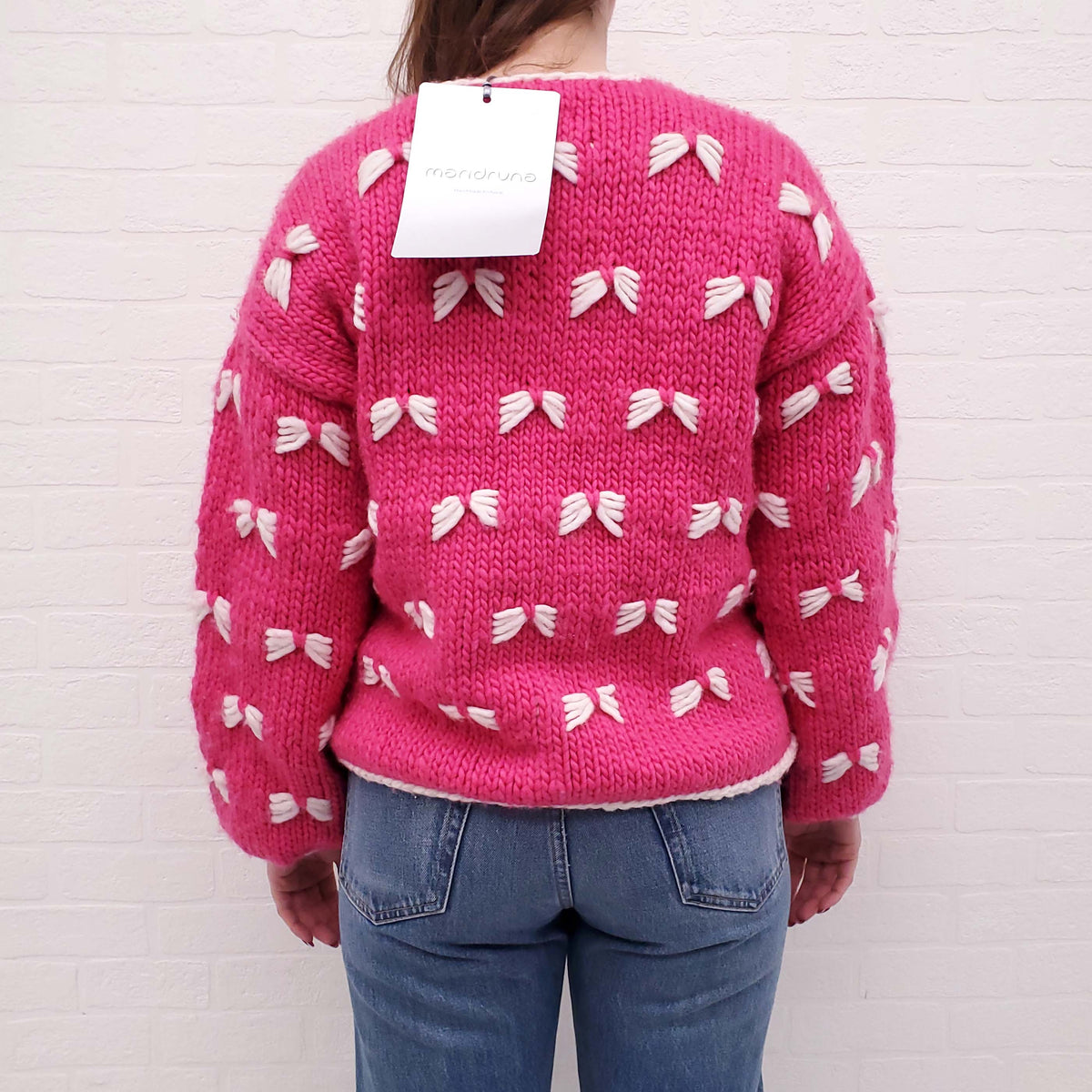 MARIDRUNA PINK BOW SWEATER - SIZE O/S