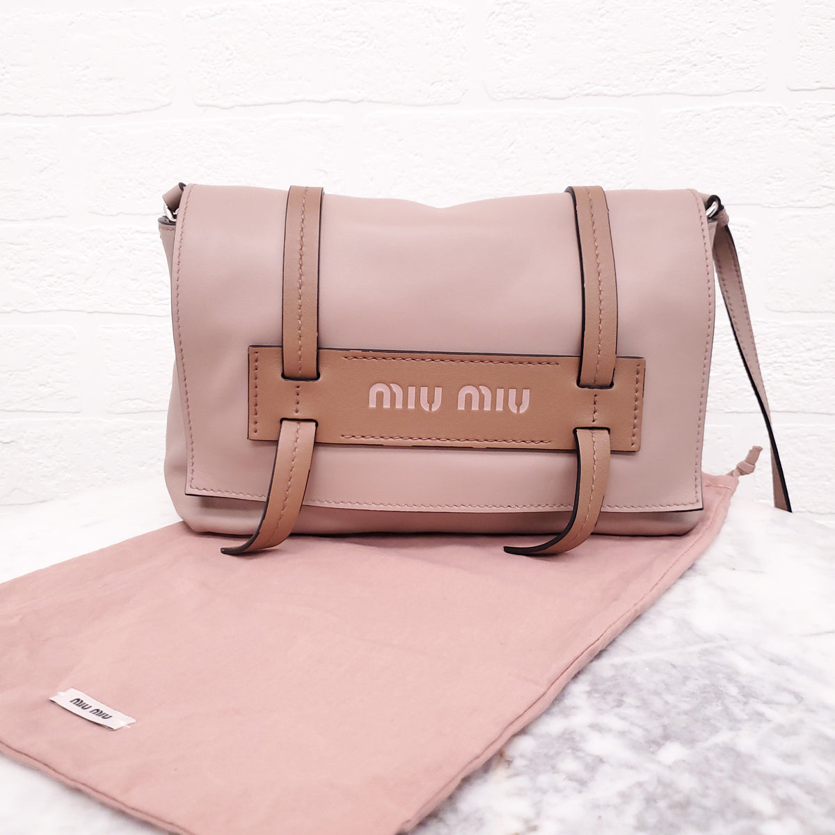 MIU MIU LOGO LEATHER CROSSBODY SATCHEL