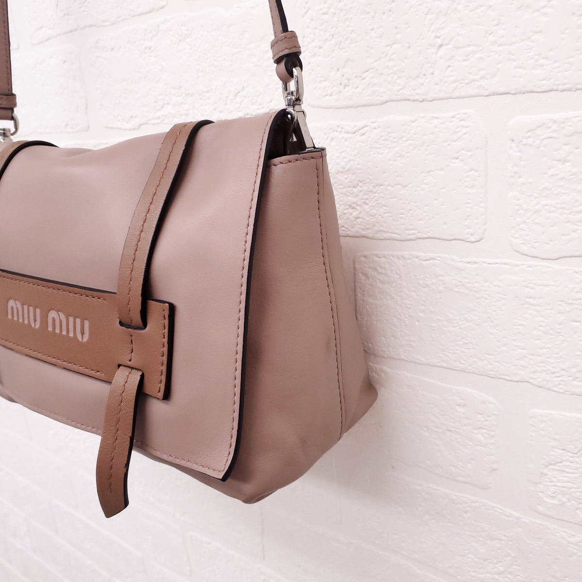 MIU MIU LOGO LEATHER CROSSBODY SATCHEL