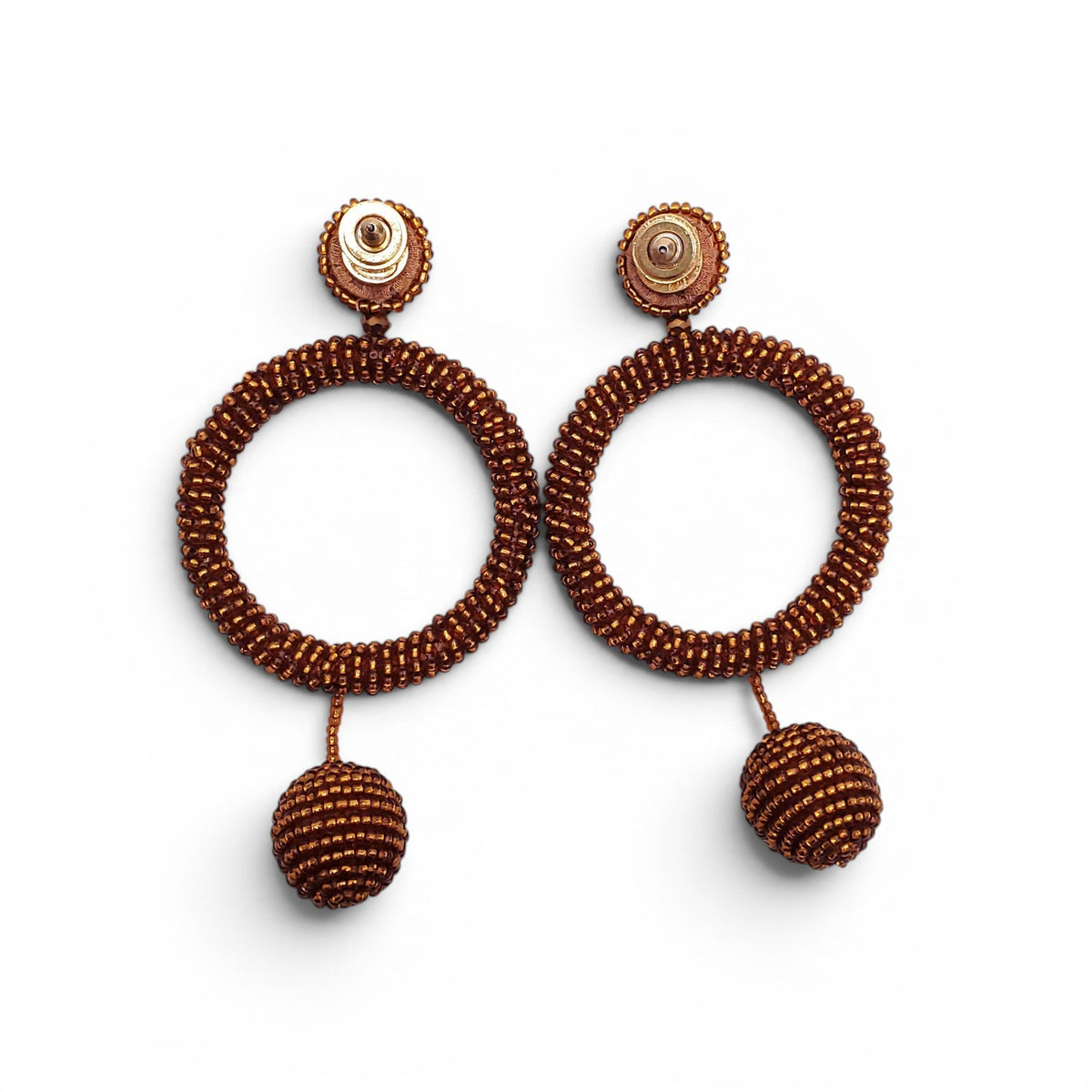 OSCAR DE LA RENTA BRONZE BEADED HOOP DROP EARRINGS
