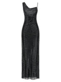 Self Portrait Women 'Black Rhinestone Draped Maxi' Dress