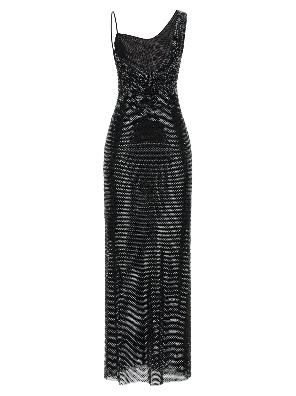 Self Portrait Women 'Black Rhinestone Draped Maxi' Dress