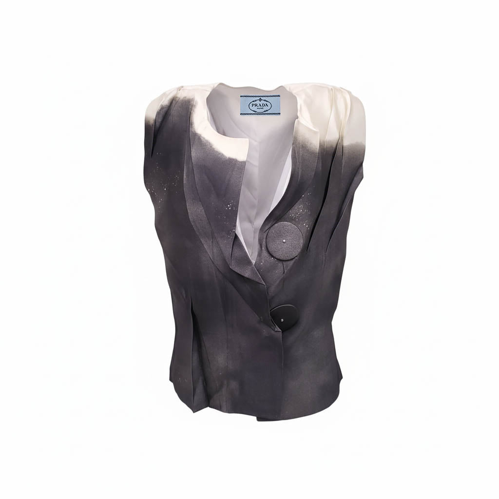 PRADA RUNWAY GREY OMBRE SILK VEST BLOUSE - SIZE 42