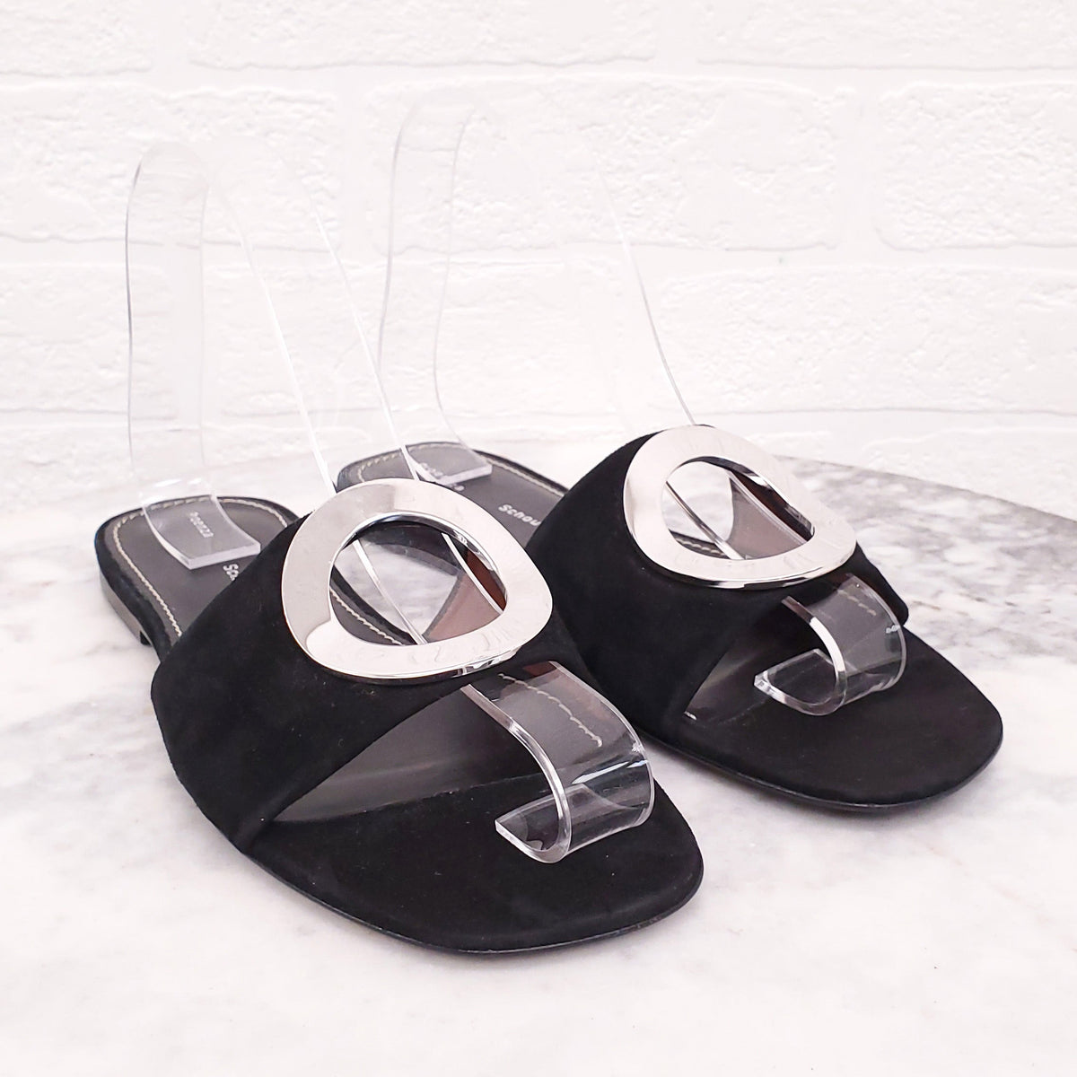 PROENZA SCHOULER BLACK SUEDE SLIDES - SIZE 36.5
