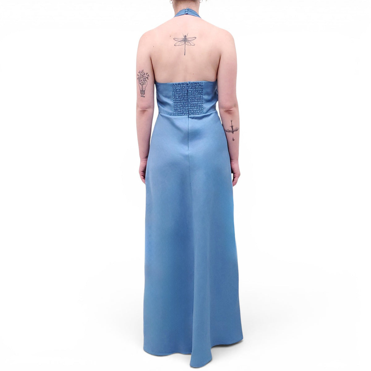 REFORMATION BLUE HALTER LINEN DRESS - SIZE 8