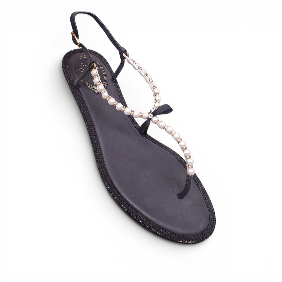 RENÉ CAOVILLA BLACK PEARL SANDALS - SIZE 40