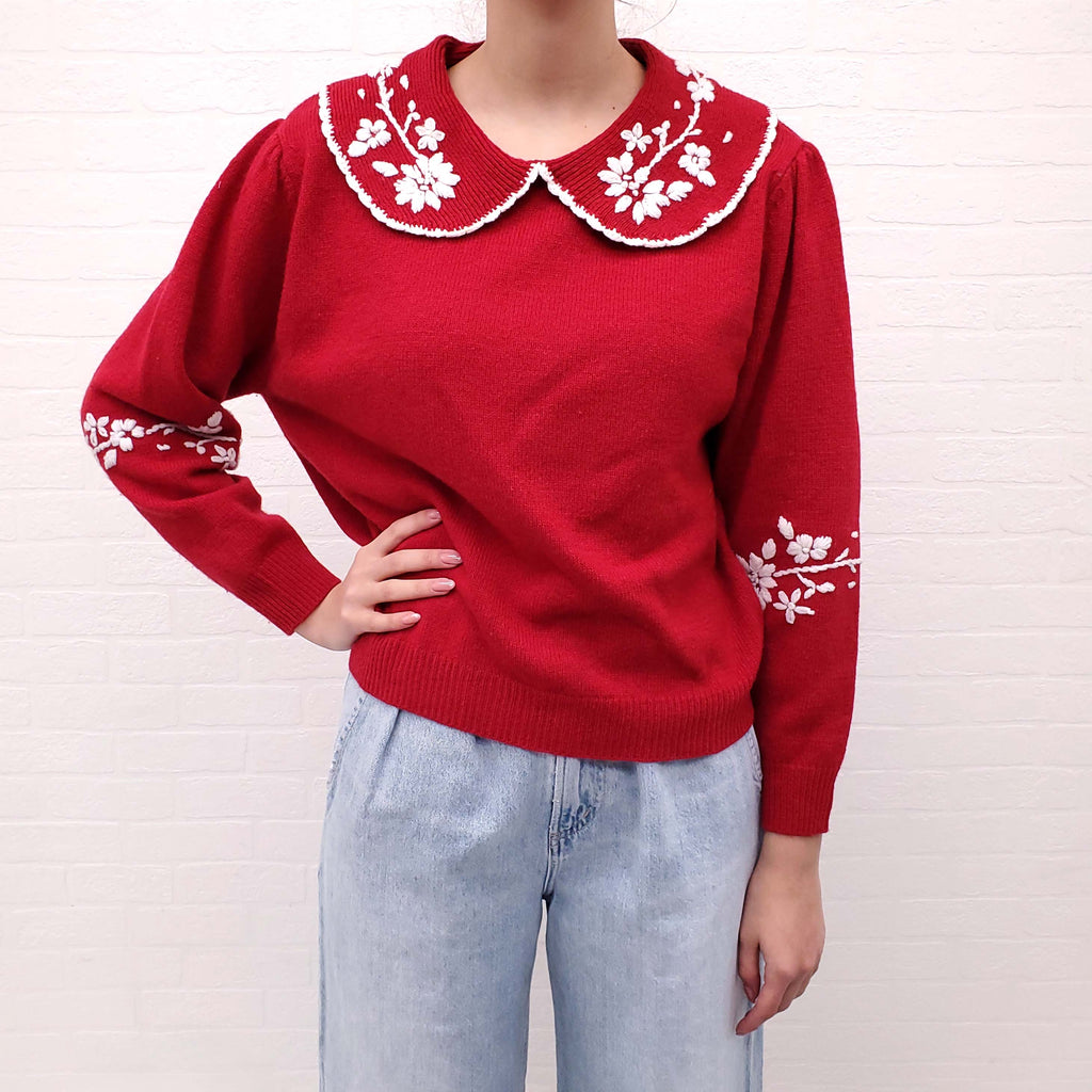 RIXO RED EMBROIDERED SWEATER - SIZE 6