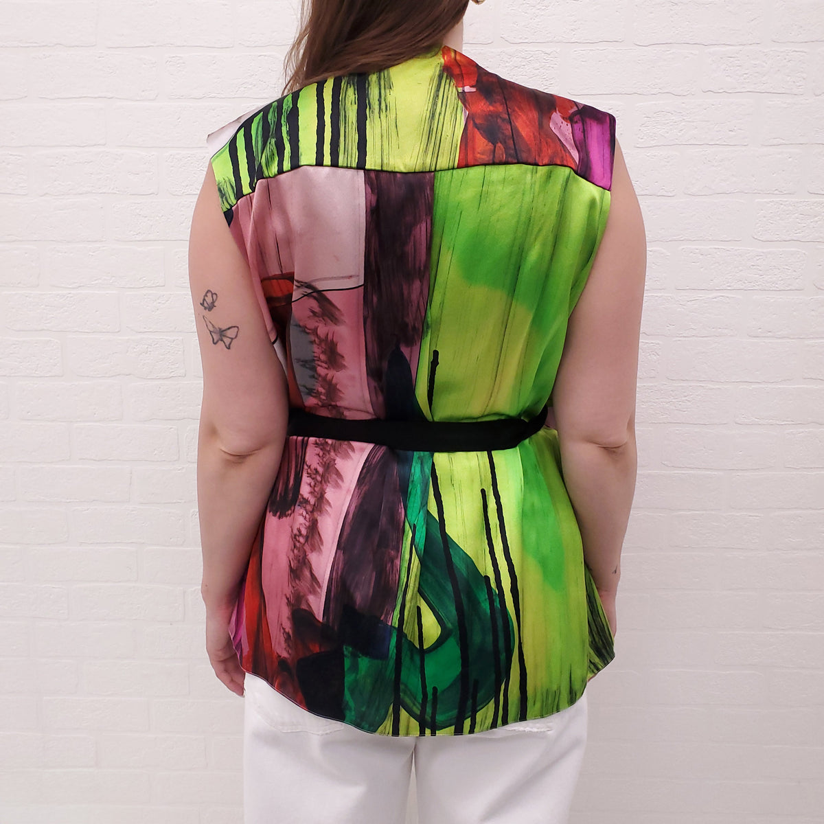 ROKSANDA MULTICOLOUR SILK SLEEVELESS BLOUSE WITH BELT - SIZE 10