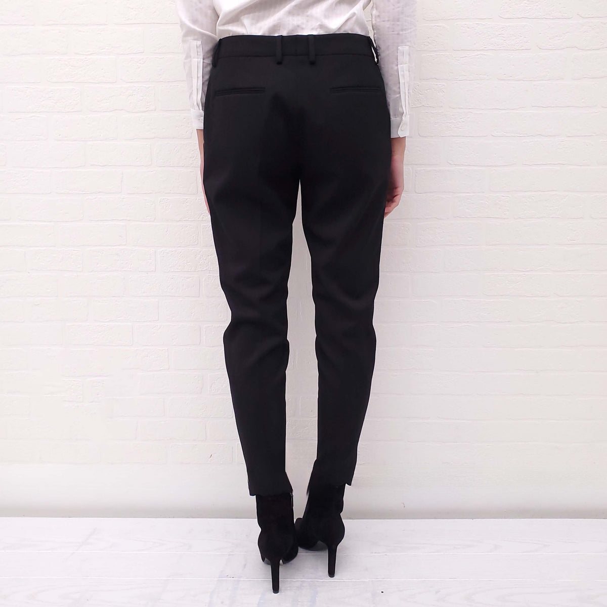 SAINT LAURENT BLACK TROUSERS WITH METALLIC STRIPE - SIZE 38