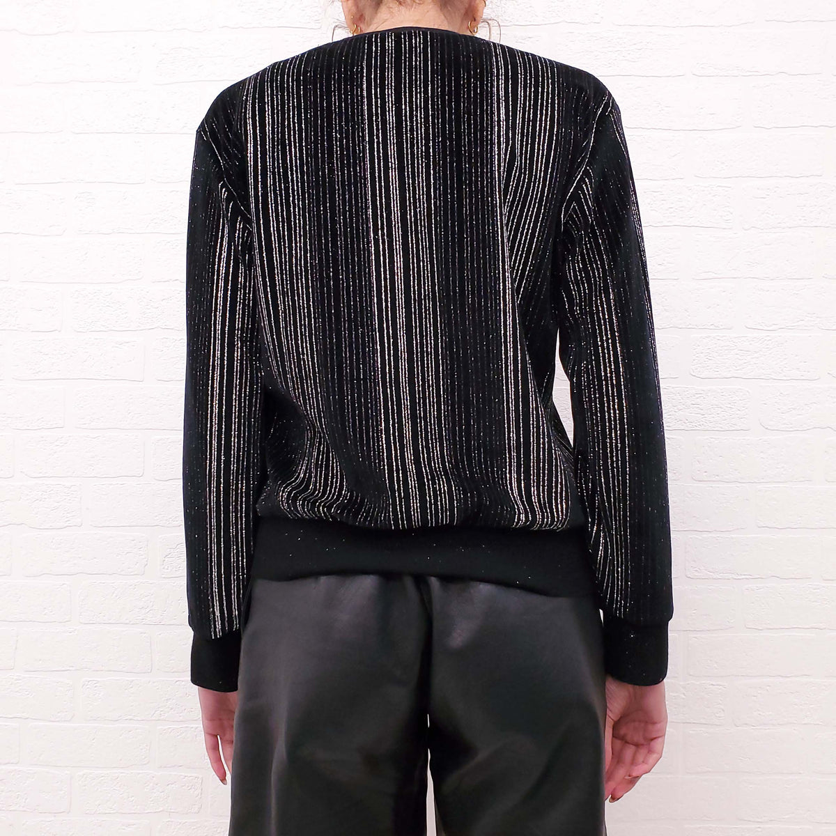 SAINT LAURENT BLACK VELVET SEQUIN STRIPED SWEAER - SIZE M