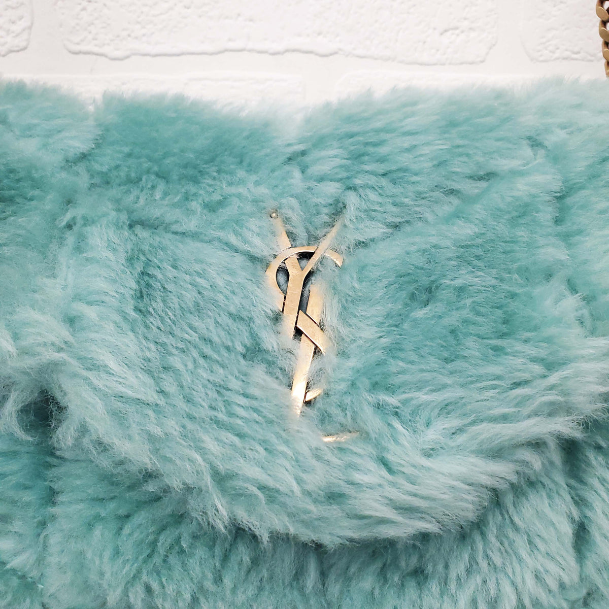 SAINT LAURENT SHEARLING MINT PUFFER BAG