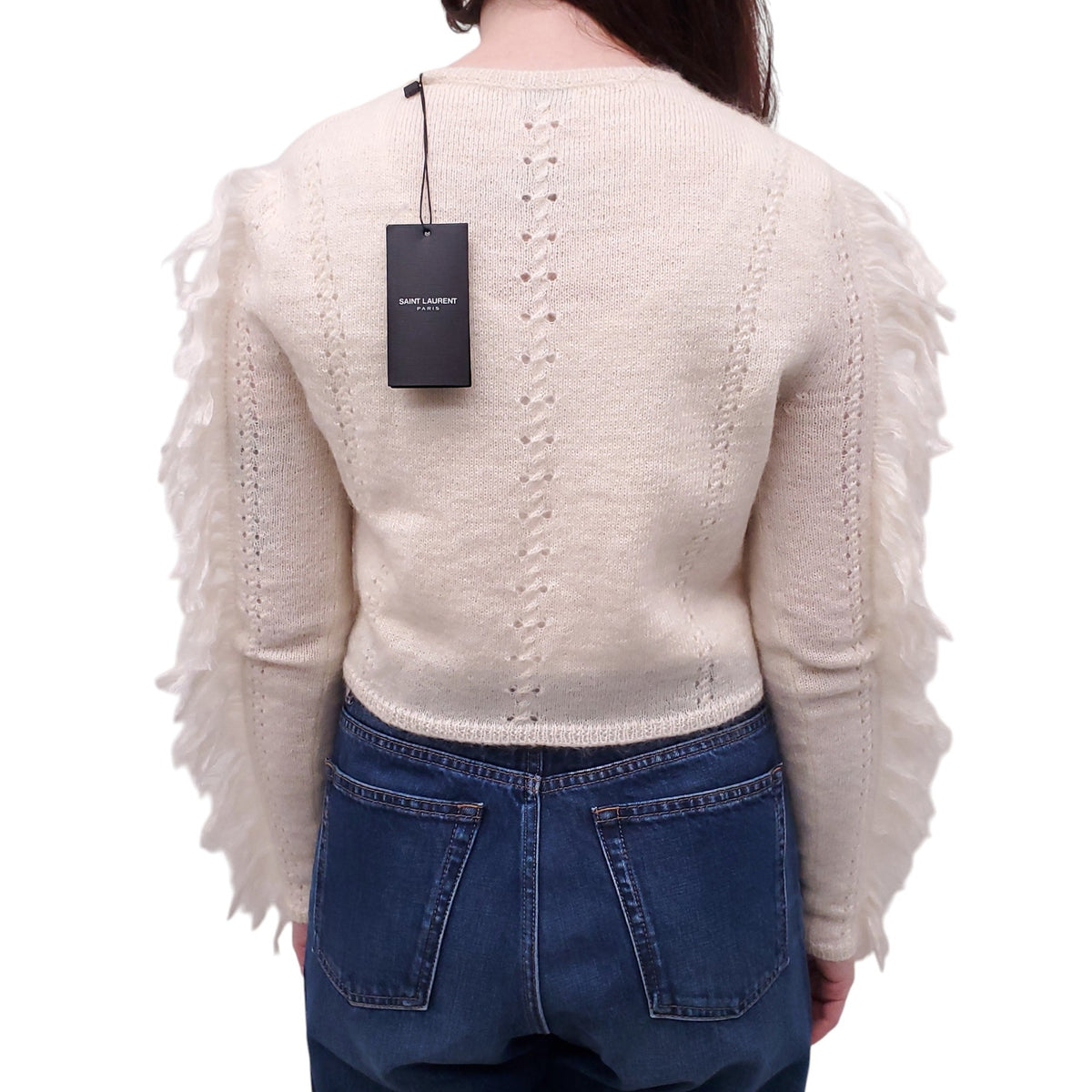 SAINT LAURENT WHITE FRINGE SWEATER - SIZE XS