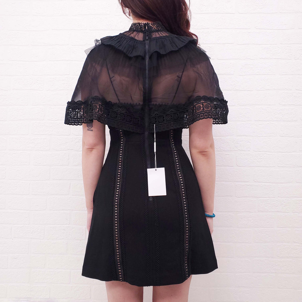 SELF-PORTRAIT BLACK DRESS WITH RUFFLE DETAIL - SIZE 2