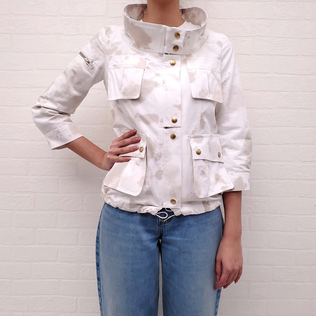 SMYTHE CREAM AND BEIGE TIE DYE BOMBER JACKET - SIZE 4