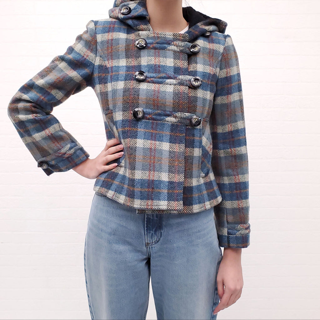 SMYTHE PLAID HOODED JACKET - SIZE 4