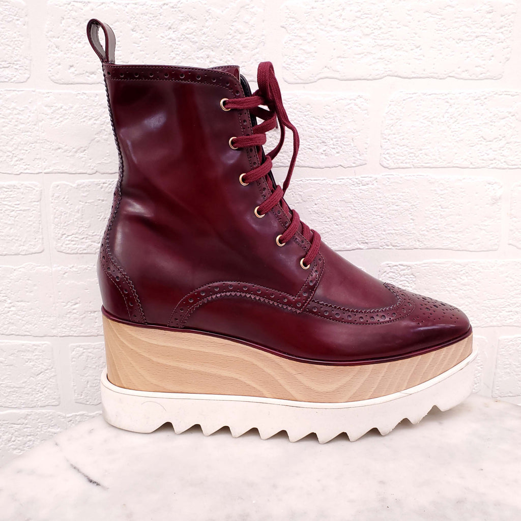 STELLA MCCARTNEY BURGUNDY PLATFORM SNEAKER BOOTS - SIZE 36.5