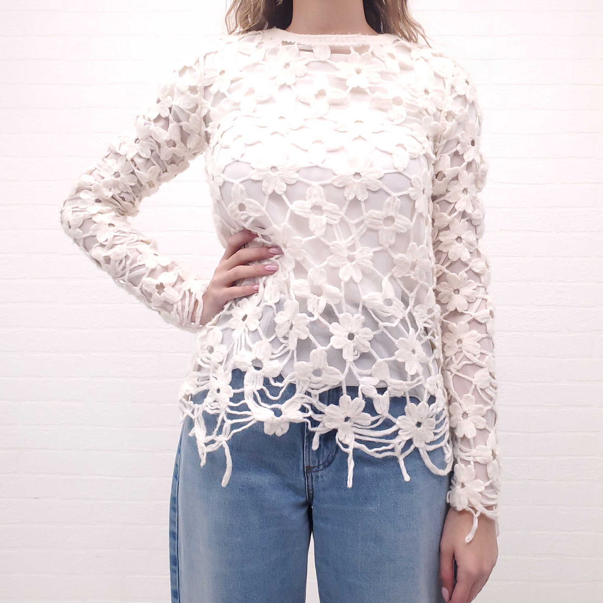 STELLA MCCARTNEY FLORAL EMBROIDERED TOP - SIZE 40