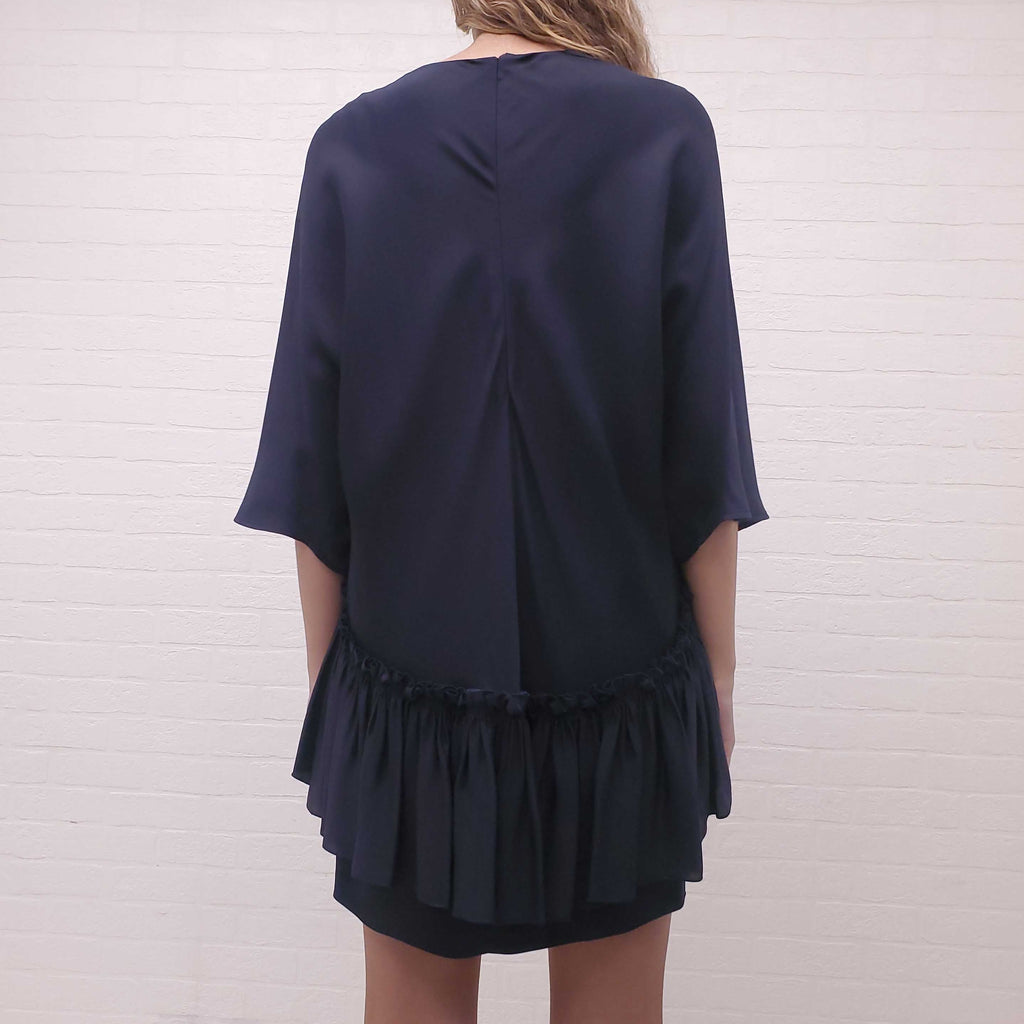STELLA MCCARTNEY NAVY LAYERED RUFFLE BACK DETAILED DRESS - SIZE 42
