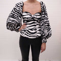 THE ATTICO ZEBRA PRINT BELL SLEEVE BUSTIER BLOUSE - SIZE 40