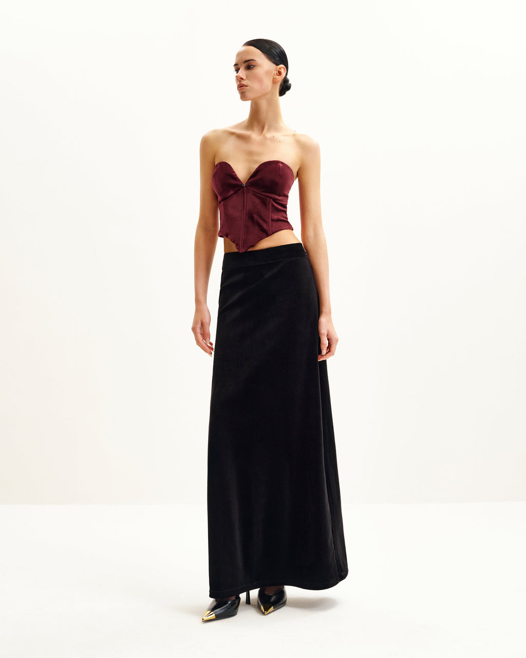 Anna Low-cut Velvet Corset Top - Claret