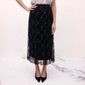 VALENTINO BLACK EMBELLISHED TULLE SEQUIN AND RHINESTONE MIDI SKIRT - SIZE 38