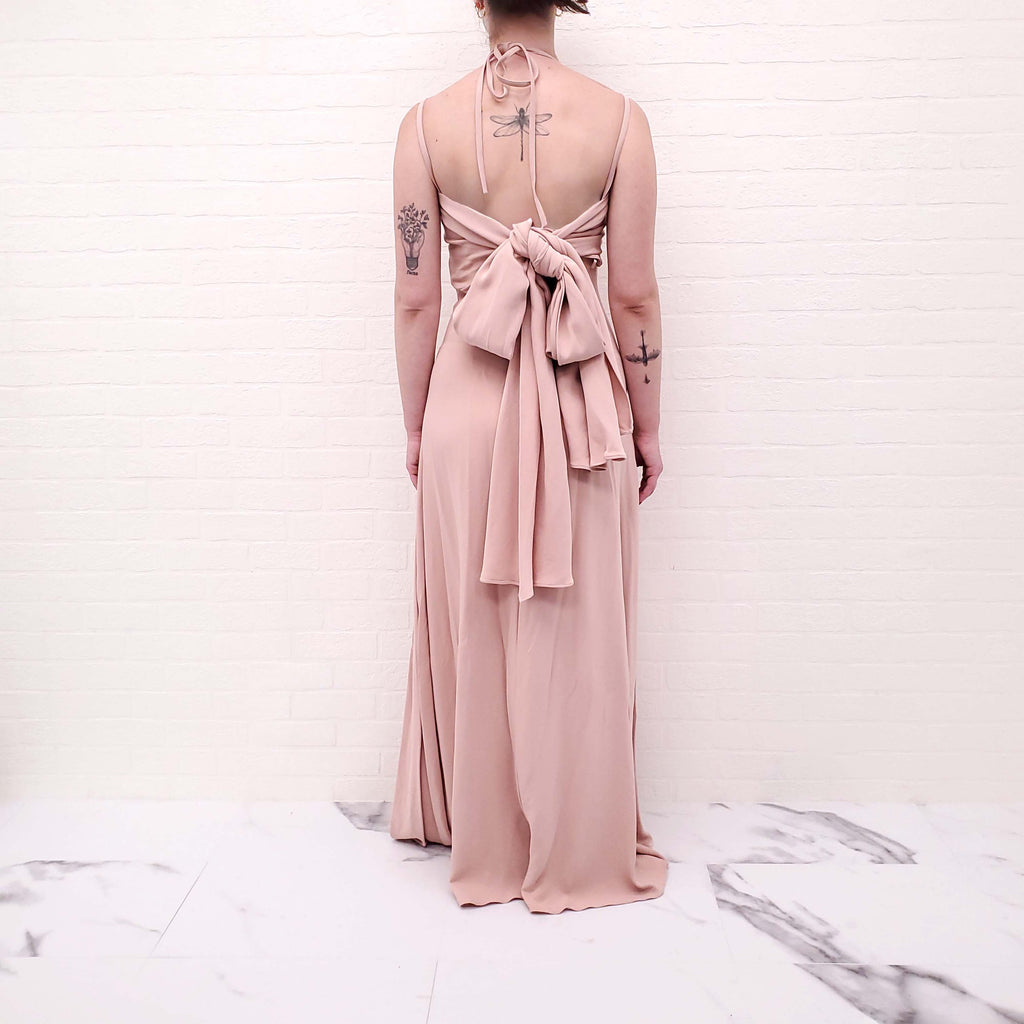 VALENTINO BLUSH PINK BOW DRAPED GOWN - SIZE 38