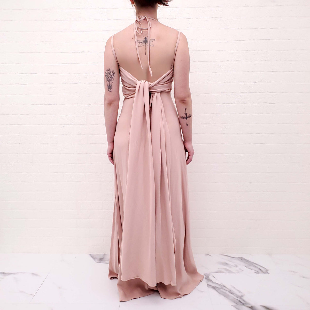 VALENTINO BLUSH PINK BOW DRAPED GOWN - SIZE 38
