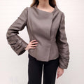VALENTINO TAUPE COLLARLESS JACKET WITH RUCHED SLEEVES - SIZE 10