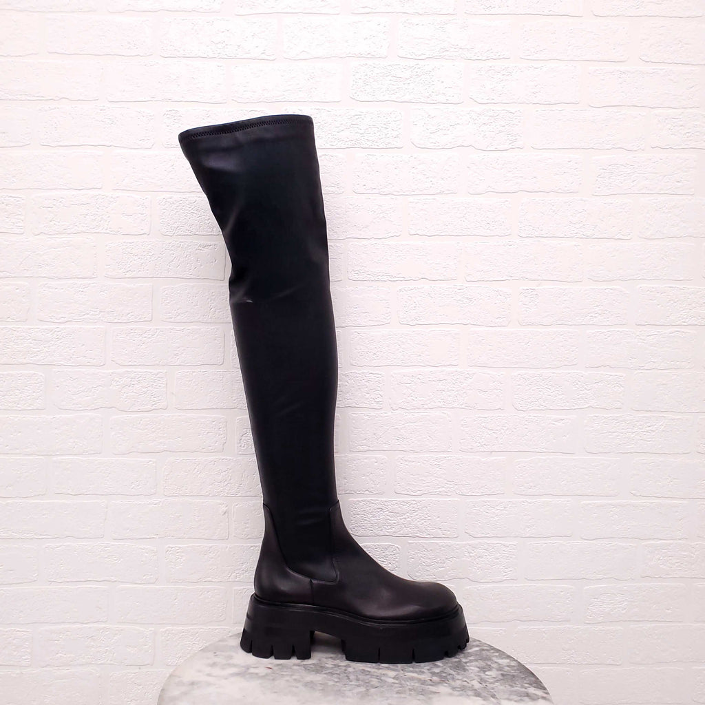 VERSACE BLACK LEATHER PLATFORM KNEE HIGH BOOTS - SIZE 40