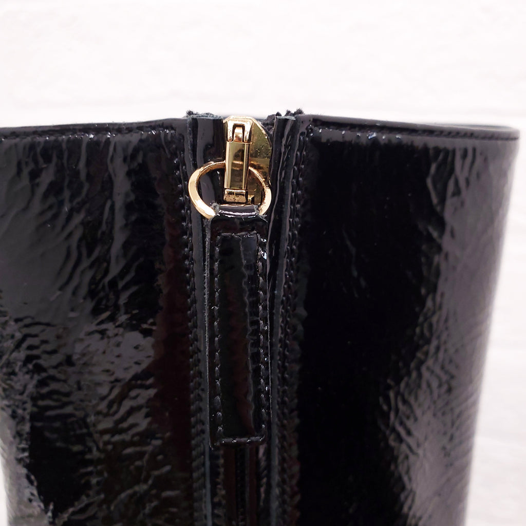VERSACE BLACK PATENT PLATFORM BOOTS - SIZE 40