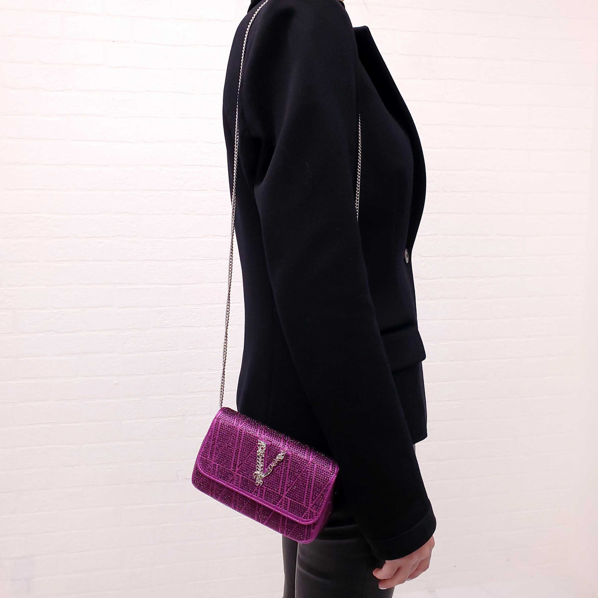 VERSACE PURPLE MINI VIRTUS CRYSTAL PAVÉ EVENING BAG