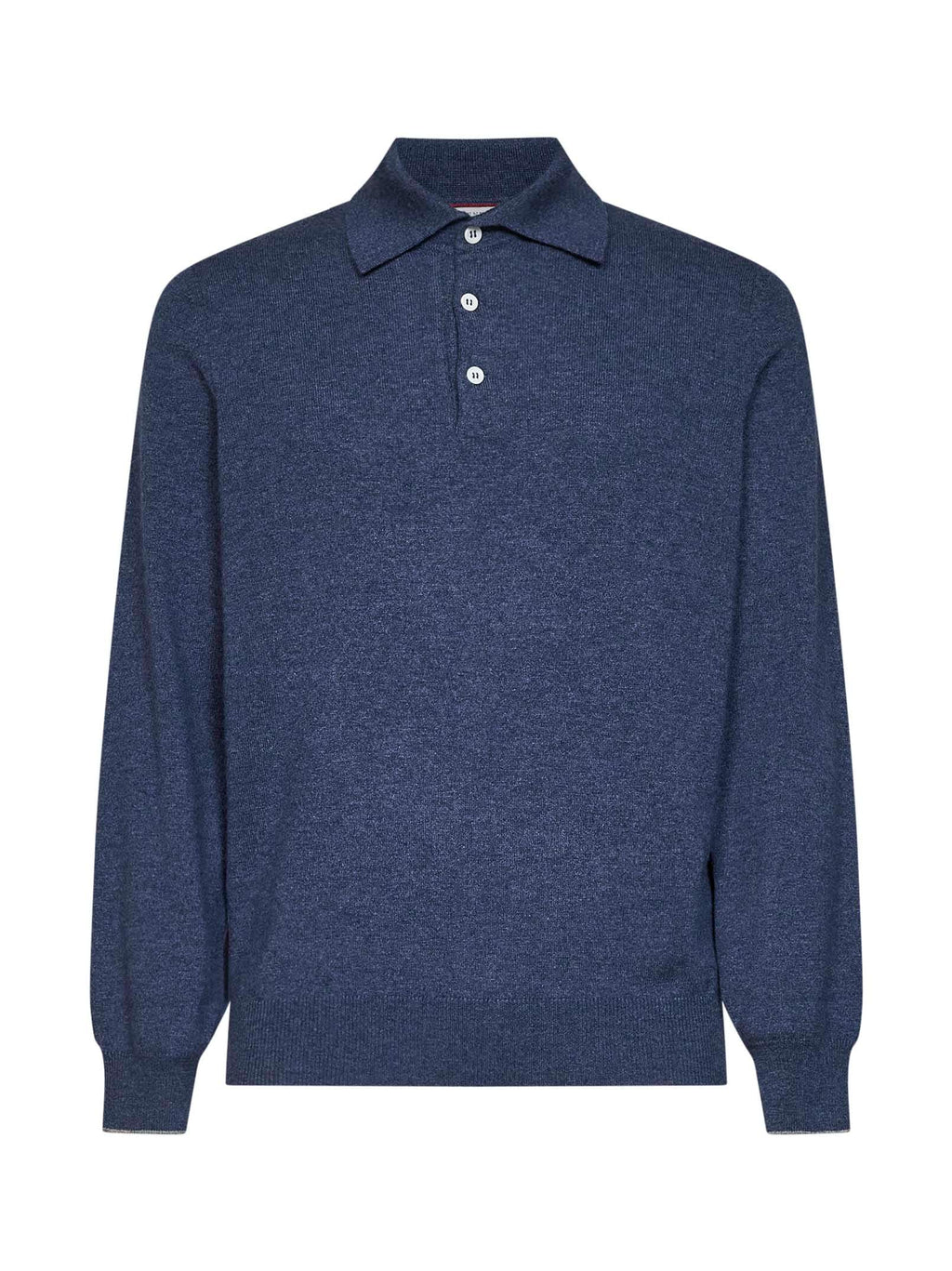 Brunello Cucinelli Men Denim Cashmere Knit Polo Shirt