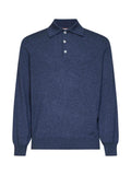 Brunello Cucinelli Men Denim Cashmere Knit Polo Shirt