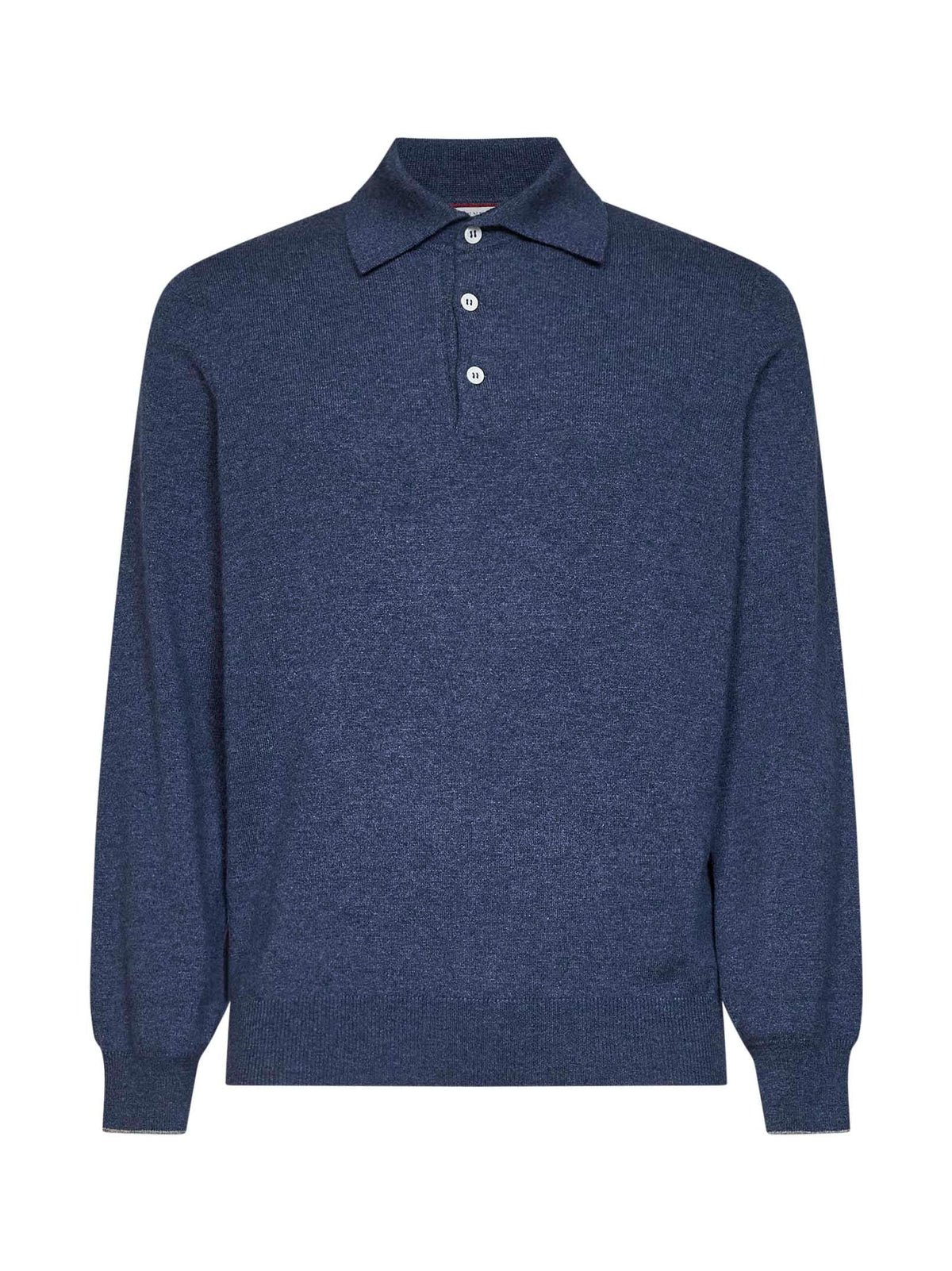 Brunello Cucinelli Men Denim Cashmere Knit Polo Shirt
