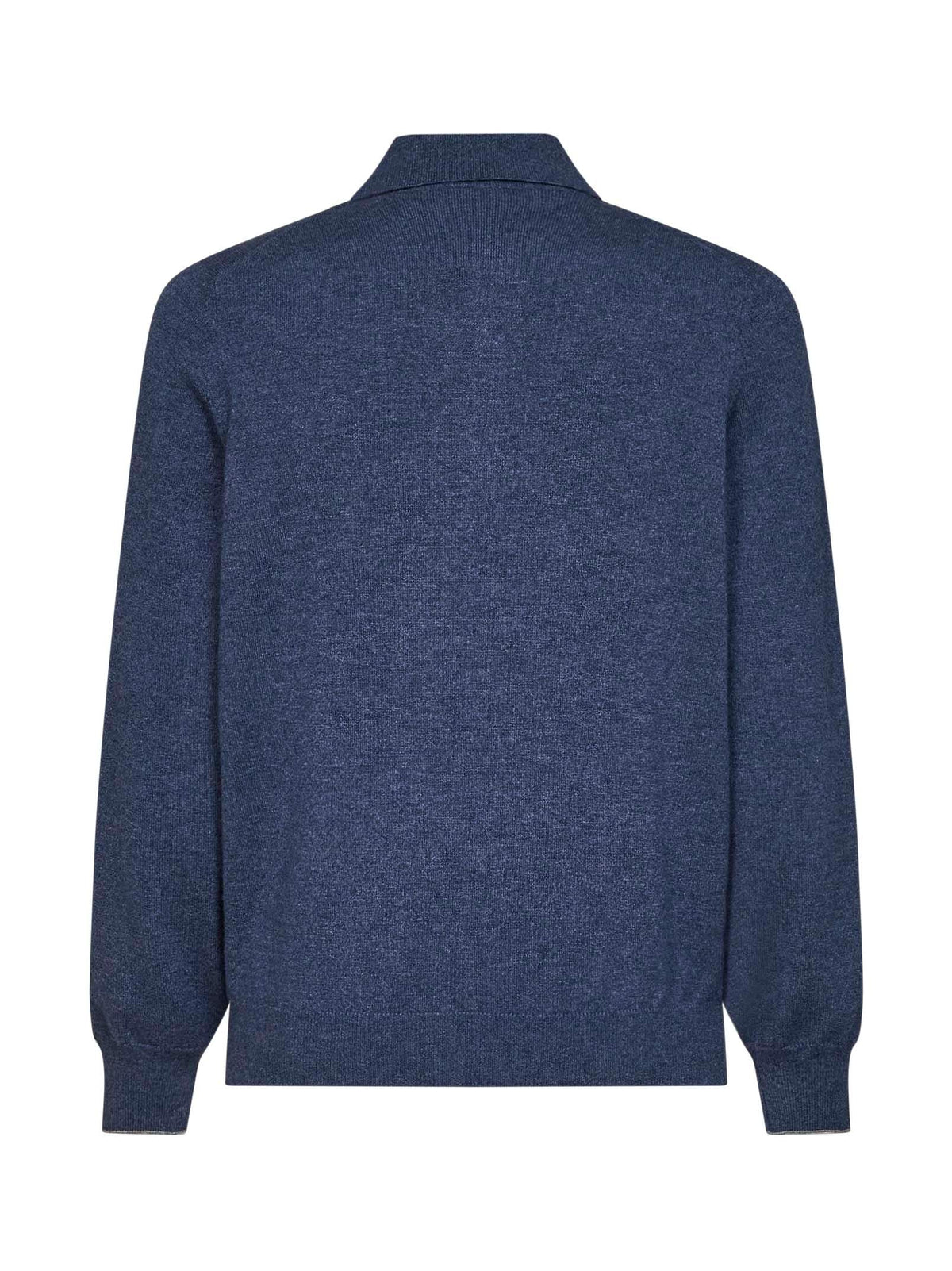 Brunello Cucinelli Men Denim Cashmere Knit Polo Shirt