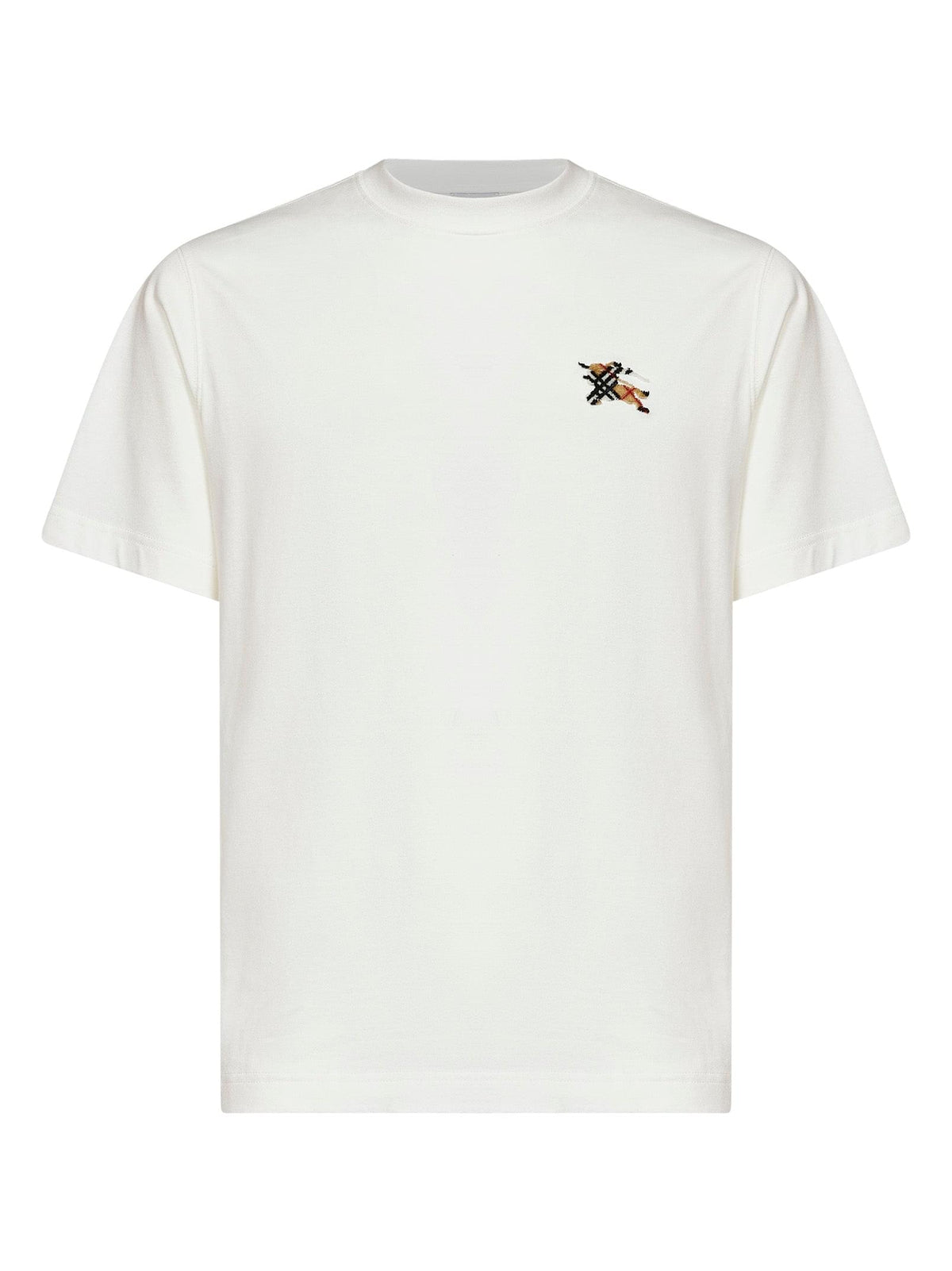 Burberry Men Chalk White Cotton T-Shirt With Knight Patch