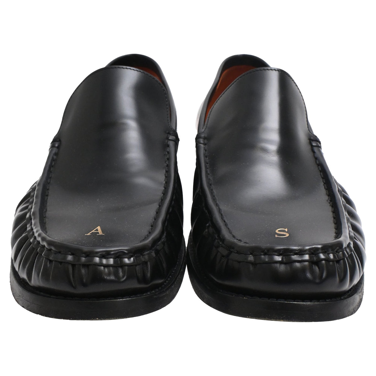 Acne Studios Logo Debossed Loafers in Black Calf Leather