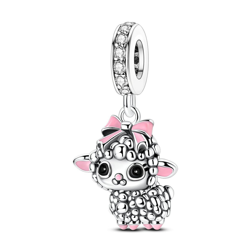 Adorable Lamb with Pink Bow Dangle Charm