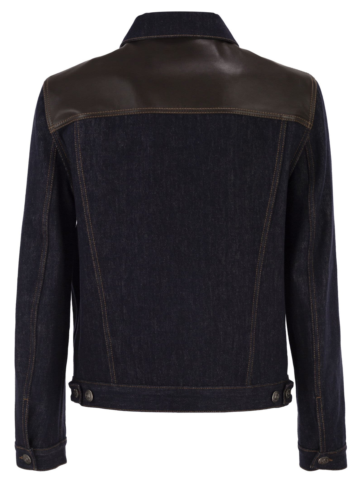 Brunello Cucinelli Men Cotton Denim Jacket With Leather Details