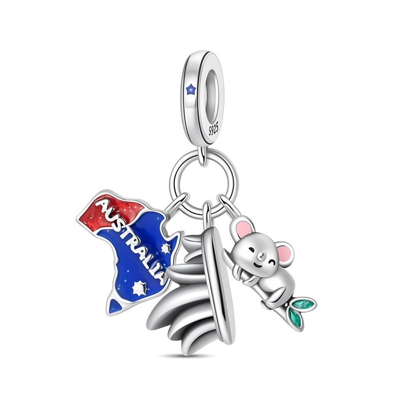 Australia Map, Koala & Sydney Opera House Dangle Charm