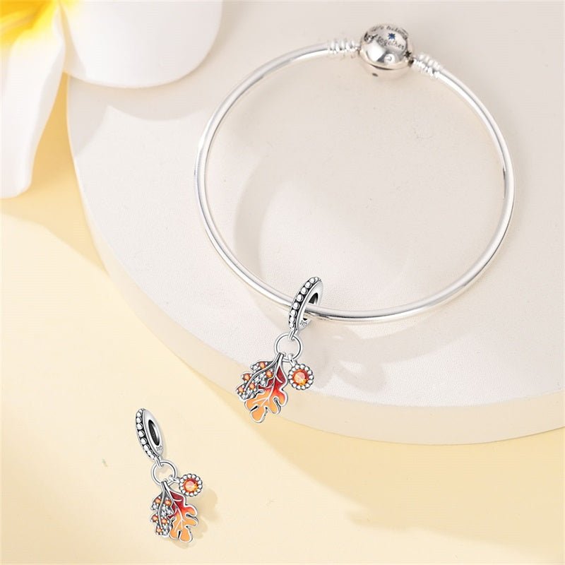 Autumn Maple & Oak Leaves Dangle Charm