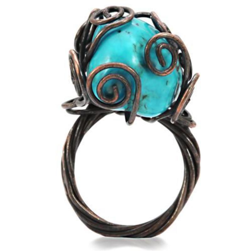 Antique Tone Brass Ring with Synthetic Turquoise in Turquoise