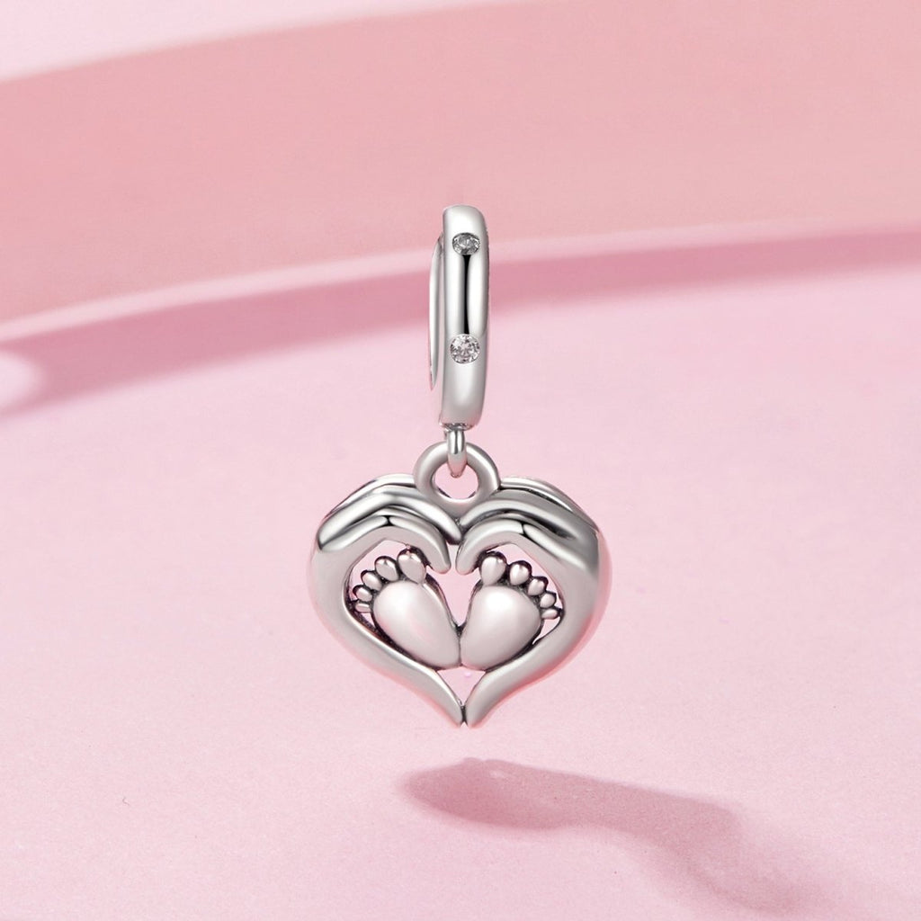 Baby Feet in Heart Hands Dangle Charm