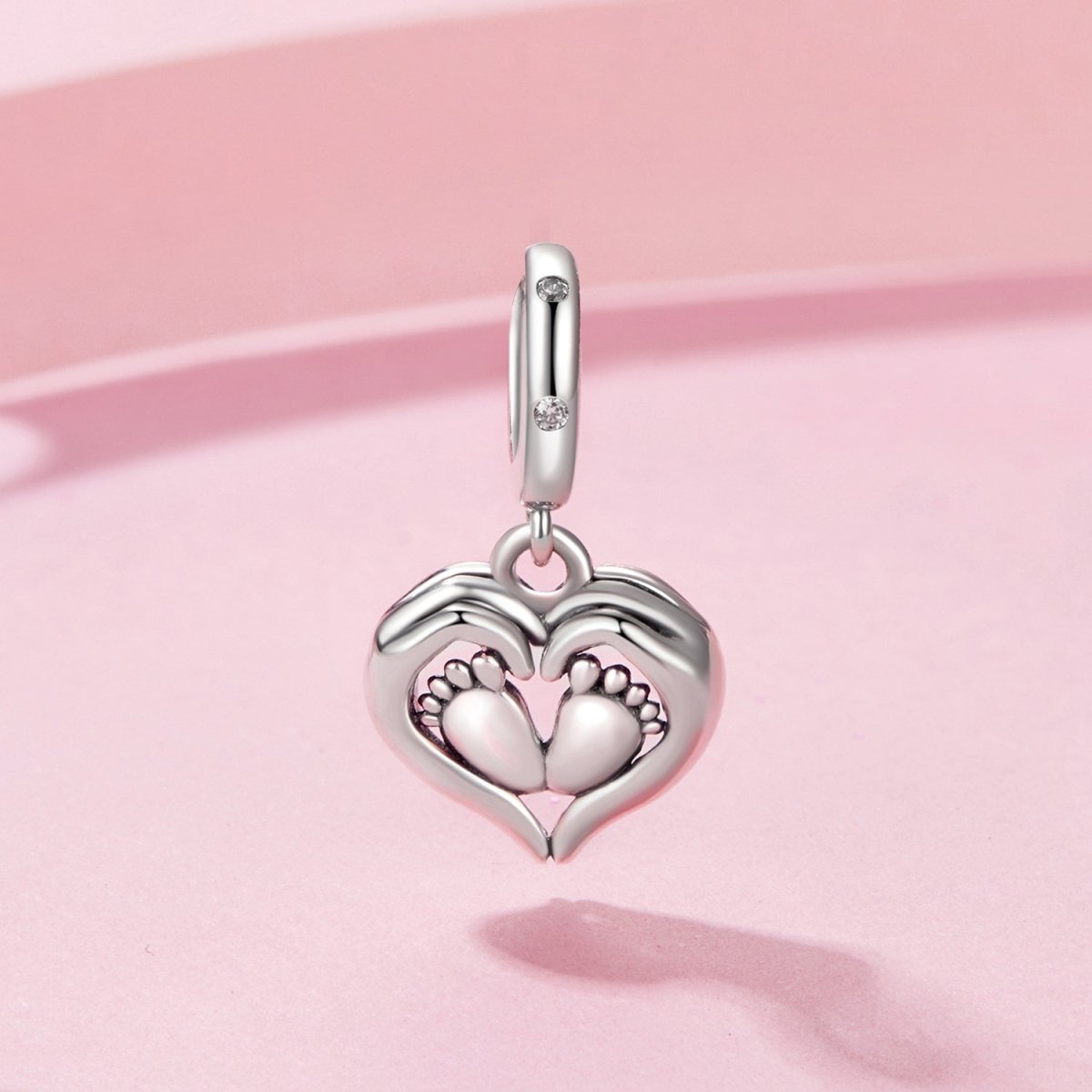 Baby Feet in Heart Hands Dangle Charm