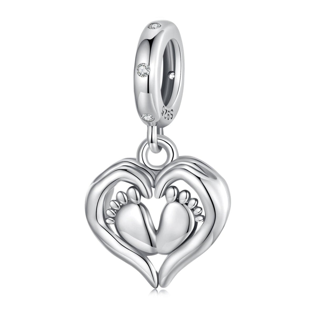 Baby Feet in Heart Hands Dangle Charm