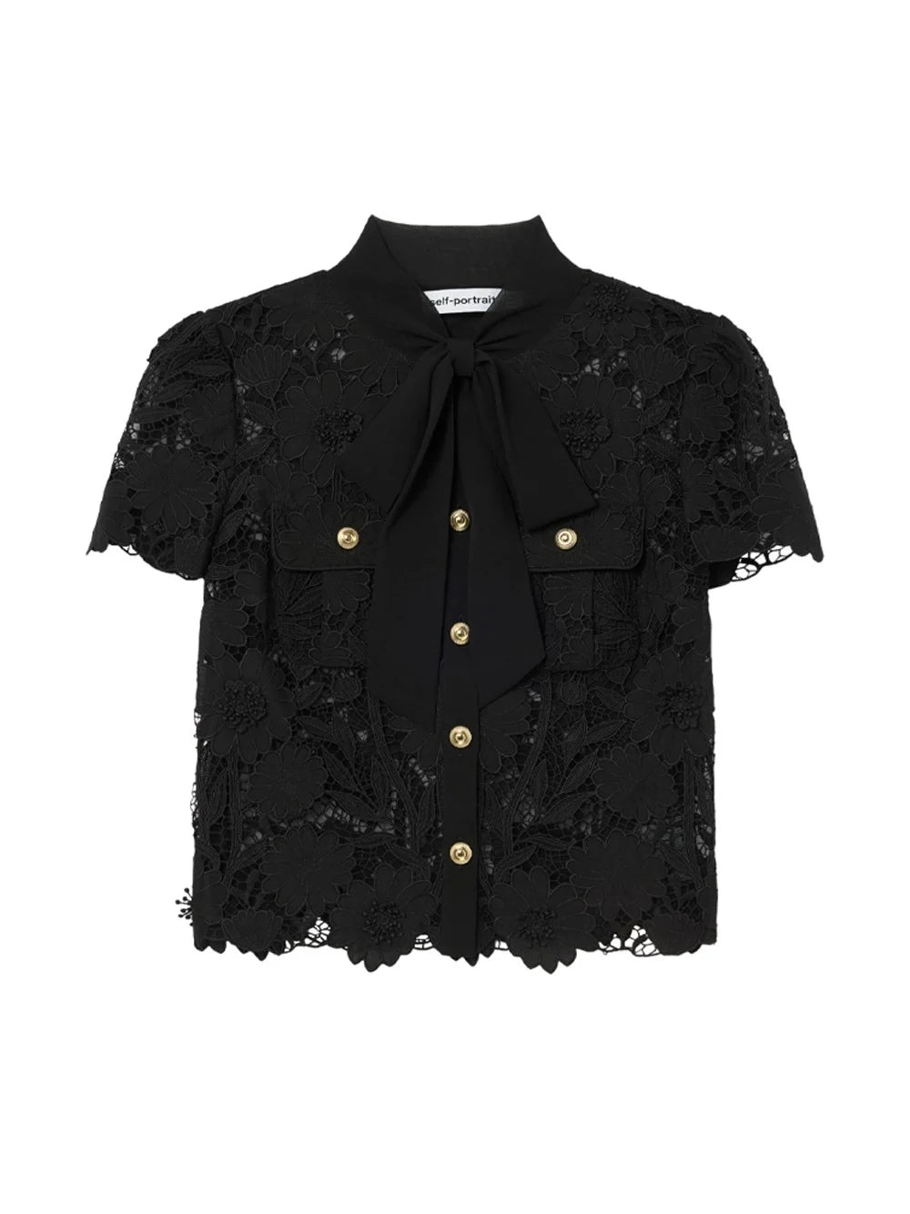 Self-Portrait Women Lace Tie Neck Top