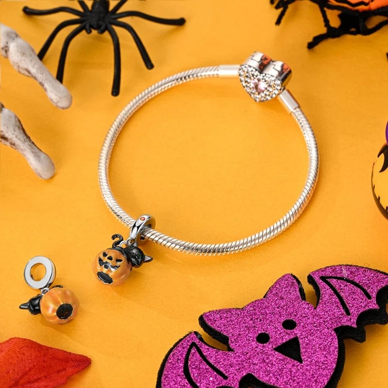 Black Cat on Pumpkin Dangle Charm
