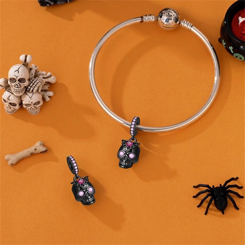 Black Skull with Pink Crystals Dangle Charm